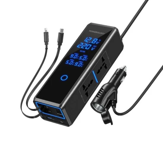 powerology 300w  | x2 ac socket car power inverter - Black